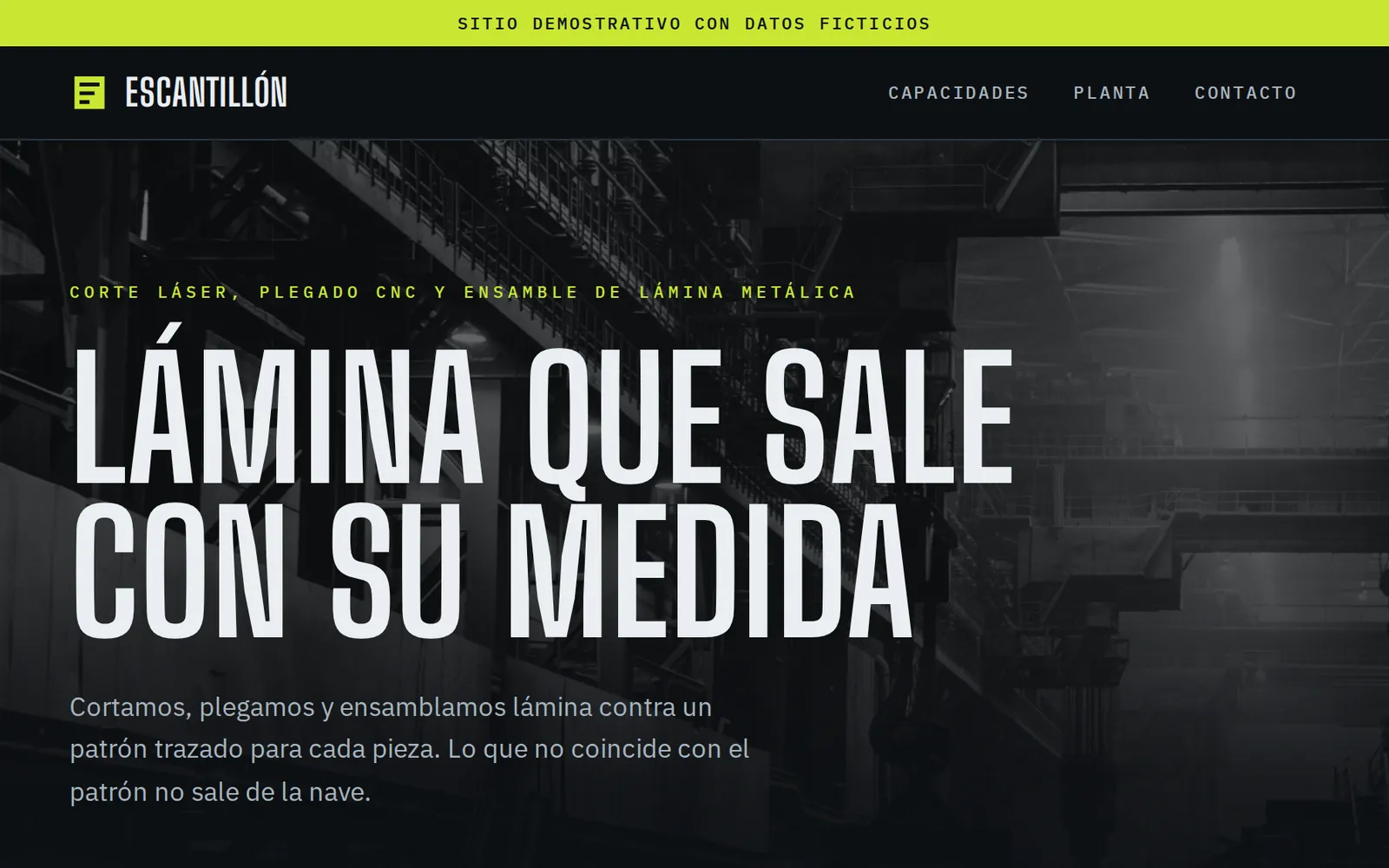 Captura del sitio de Escantillón (demostración · datos ficticios)