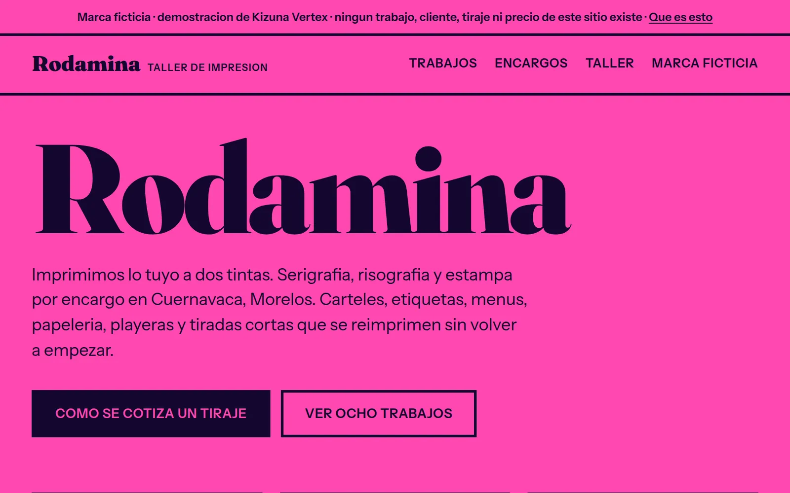 Captura del sitio de Rodamina (demostración · datos ficticios)