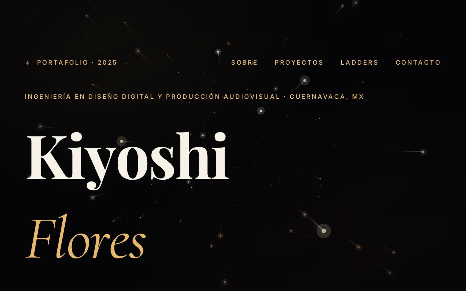 Portada del sitio de Kiyoshi Flores, portafolio de diseño digital.